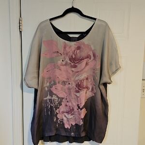 Reitmans floral satin feel short sleeve shirt oversized womens 3X